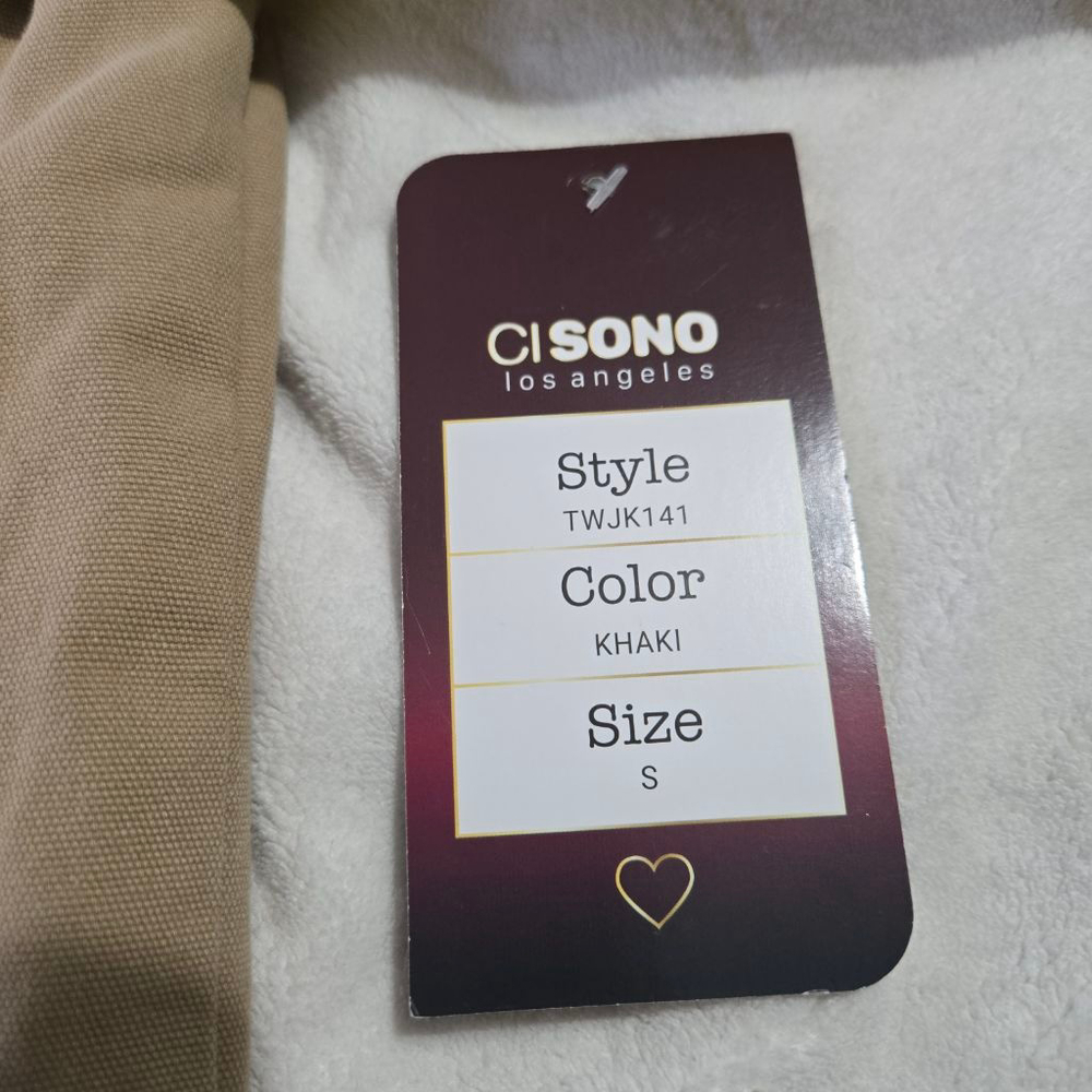 Women's CISONO Khaki Padded Utility Barn Jacket with Brown Corduroy Collar Sz S - Picture 12 of 14